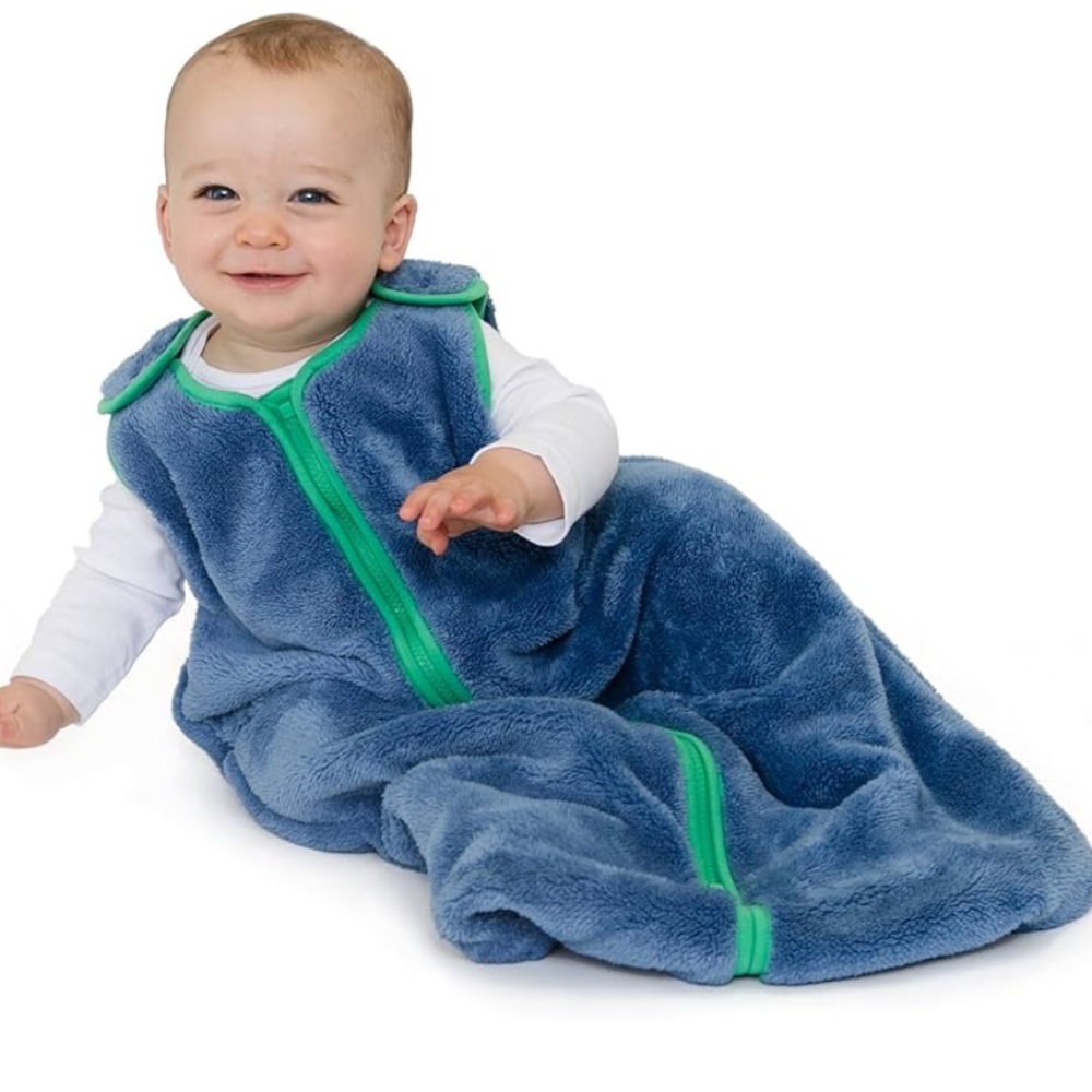 Blue Sleep Nest Teddy Baby Sleeping Bag Fuzzy Dino Small 0-6 months